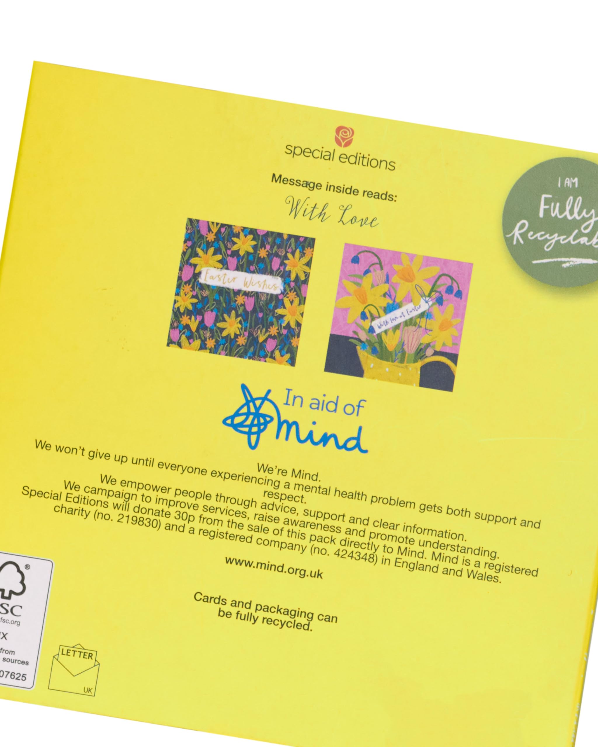 Pack Of 6 Mind Easter Wishes Floral Easter Cards Charity Greeting Cards, Multi, 120mm x 120mm - Image 3