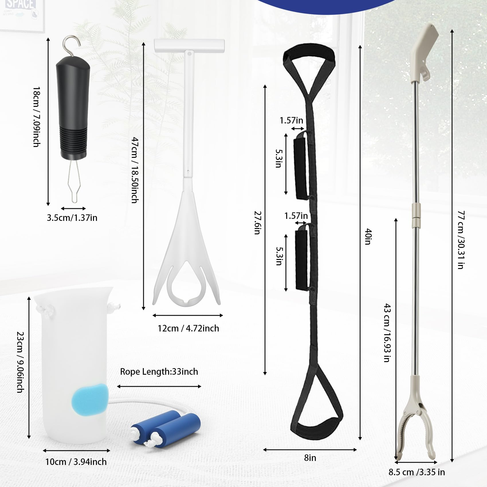 5 piezas de ayuda de recuperación de reemplazo de cadera, ayudas de calcetines para poner y quitar calcetines, kit de cadera con agarrador, dispositivo de ayuda para calcetines, levantador de