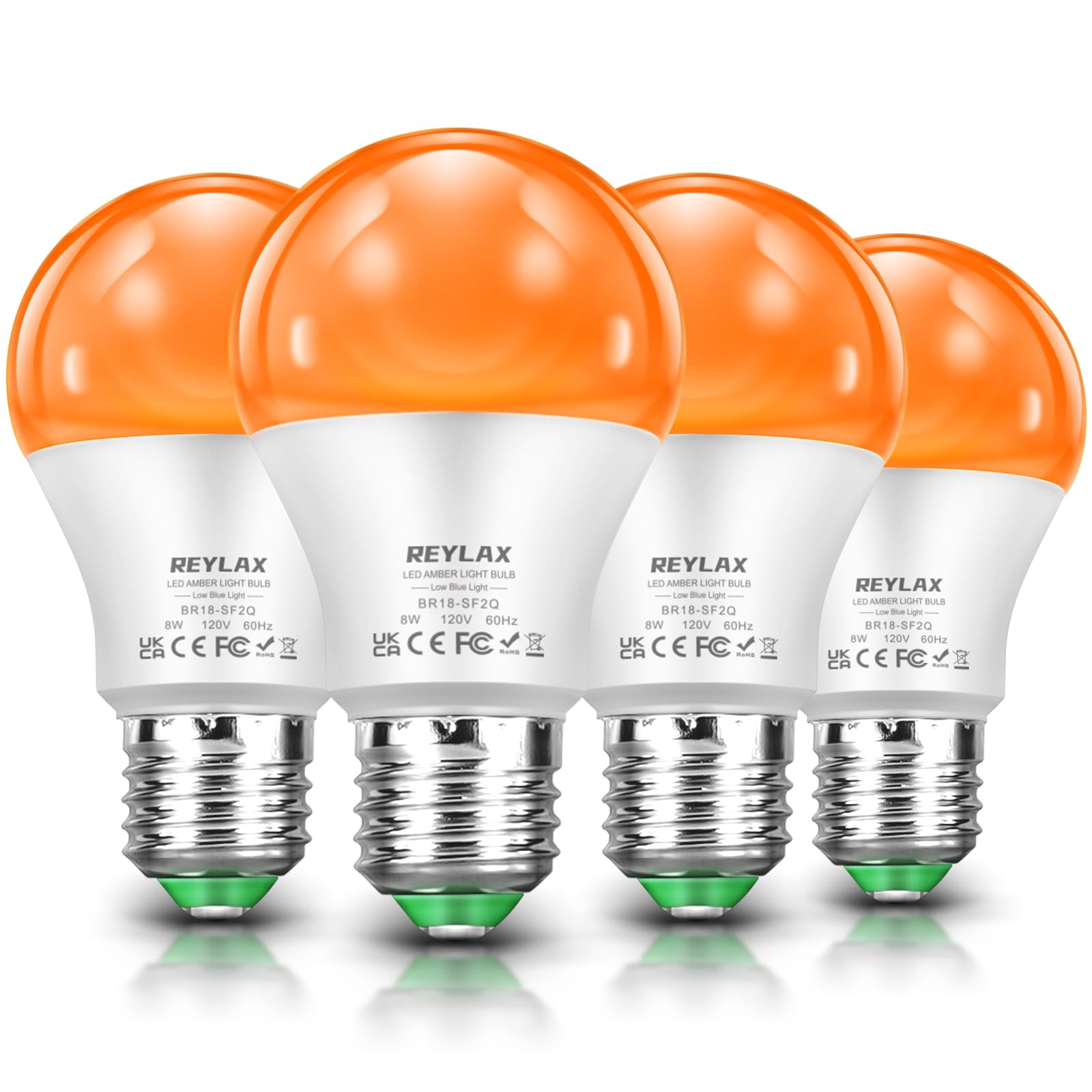 REYLAX Amber Light Bulbs - 8W 1600K Dimmable Sleep Light, Soft Warm Light, Blue Blocking Dim LED for Bedroom and Baby Nursery, 4 Pack