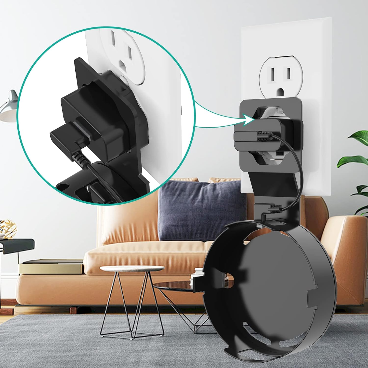 WALI Outlet Speaker Wall Mount for Echo Dot 2nd Generation, Hanger Holder Case Bracket for Home Voice Assistants, Space Saving Accessories Without Messy Wires or Screws (AMM001-B), Black