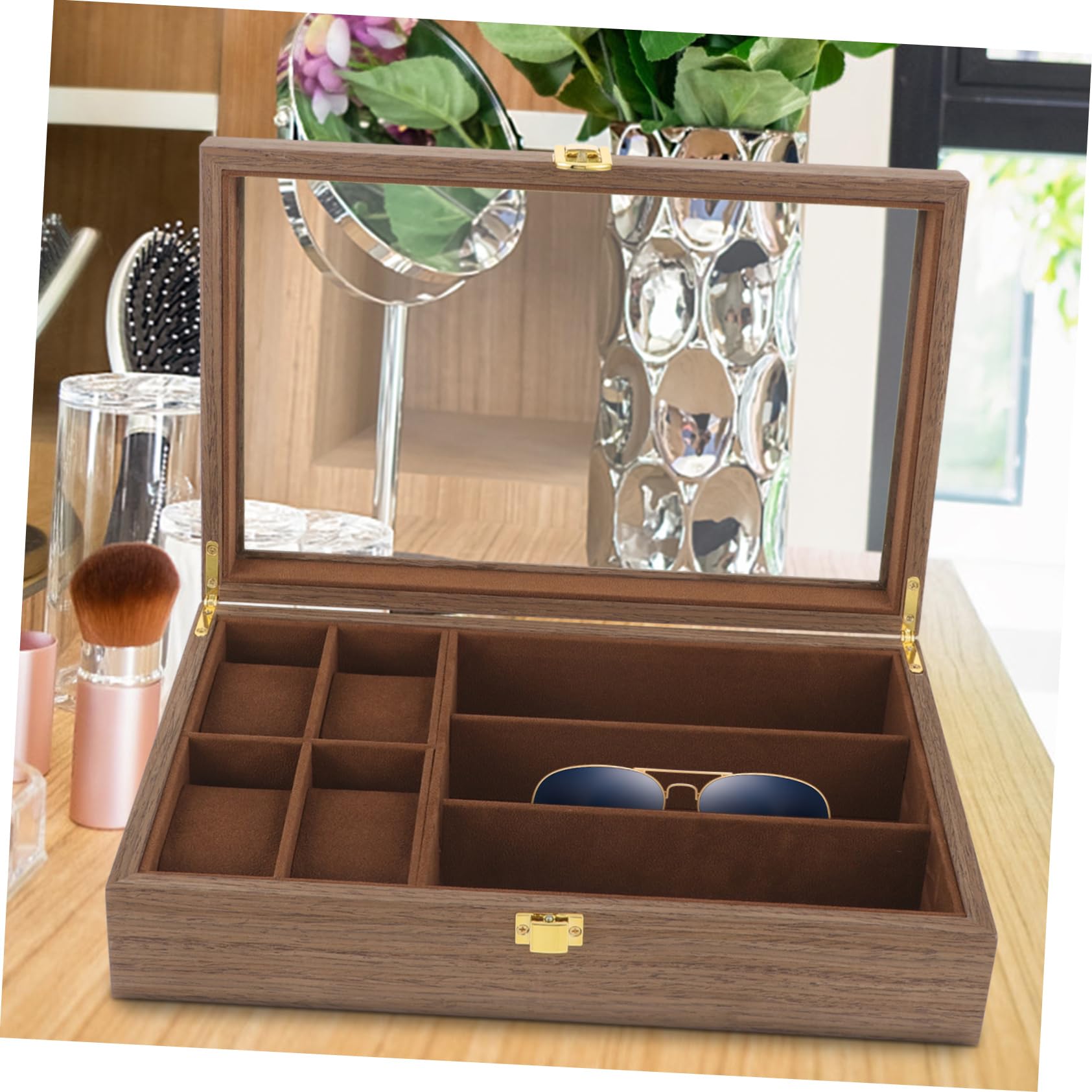 COLLBATH 1kawałek Organizer Biżuterię i Okulary Stylu Retro z Drewna Orzechowego Pojemnik Do Przechowywania Biżuterii i Okularów Praktyczny Biżuterię Elegancki Organizer i Akcesoria