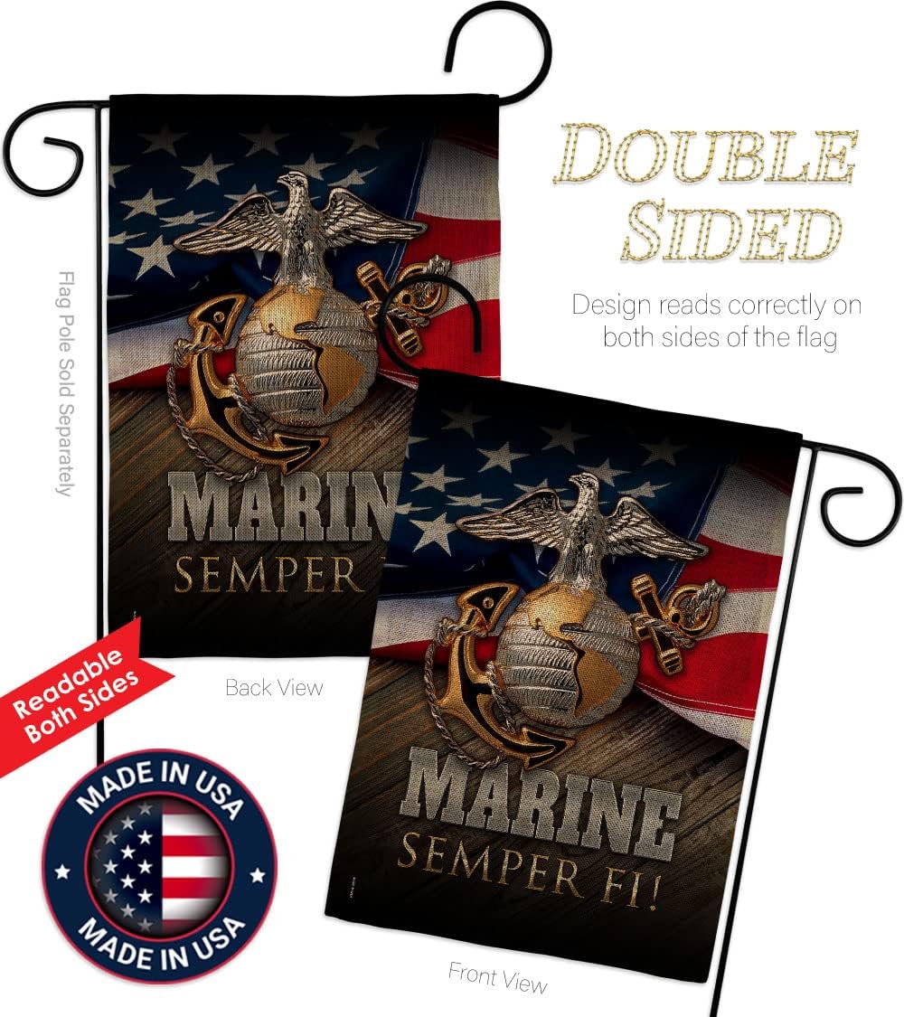 Marine Semper Fi Burlap Garden Flag - Armed Forces Corps USMC United State American Military Veteran Retire Official - House Decoration Banner Small Yard Gift Double-Sided Made In USA 13 X 18.5