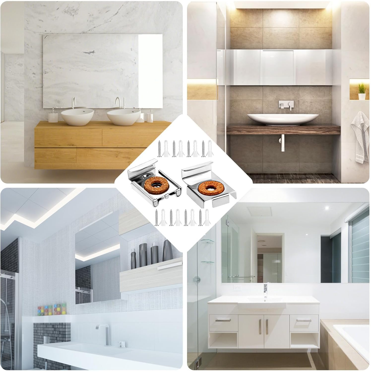 Mirror Clips, 8 x Wall Mirror Hooks for Wall Mirrors for Hanging with Dowels and Screws, Wall Anchor for Heavy Mirror