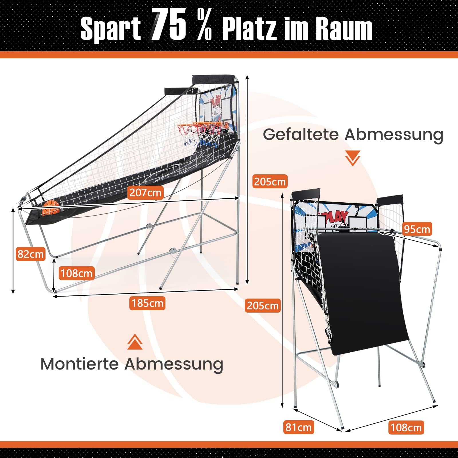 COSTWAY 8 in 1 Basketballautomat, elektrischer Baskeltballständer klappbar, Schießmaschine mit 4 Bällen, 8 Spielmodi, Luftpumpe für 2 Spieler, Arcade Basketballspiel für Kinder Erwachsene
