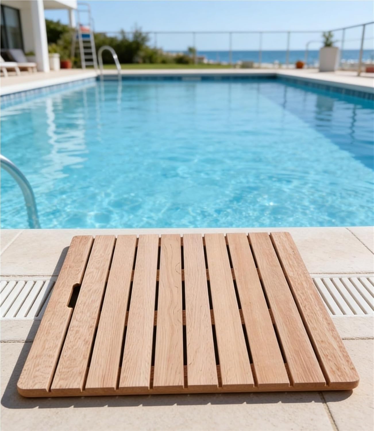 20 24 28 30 34 38 40 44 Inch Square Teak Wooden Bathroom Mat, Non Slip Large Shower Mats for Walk-in Shower,Heavy Duty Portable Floor Bath Mat for Outdoor Pool(28x42in(71x107cm))