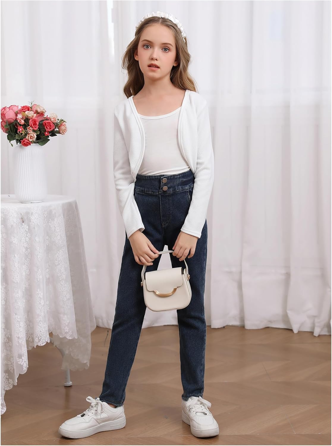 OYOANGLE Girl's 2 Pack Bolero Cardigans Long Sleeve Open Front Cropped Light Cardigan Sweater Outerwear - Image 3