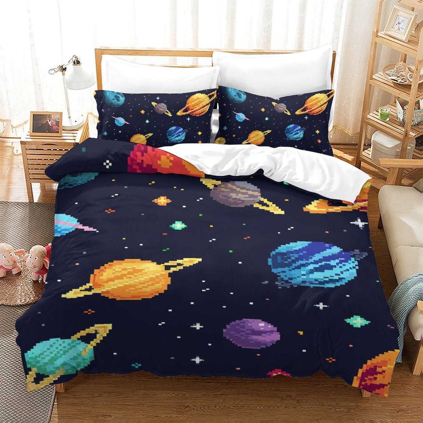 Housse de couette galaxie 140x200 pour chambre d'enfant et ado passionné d'espace