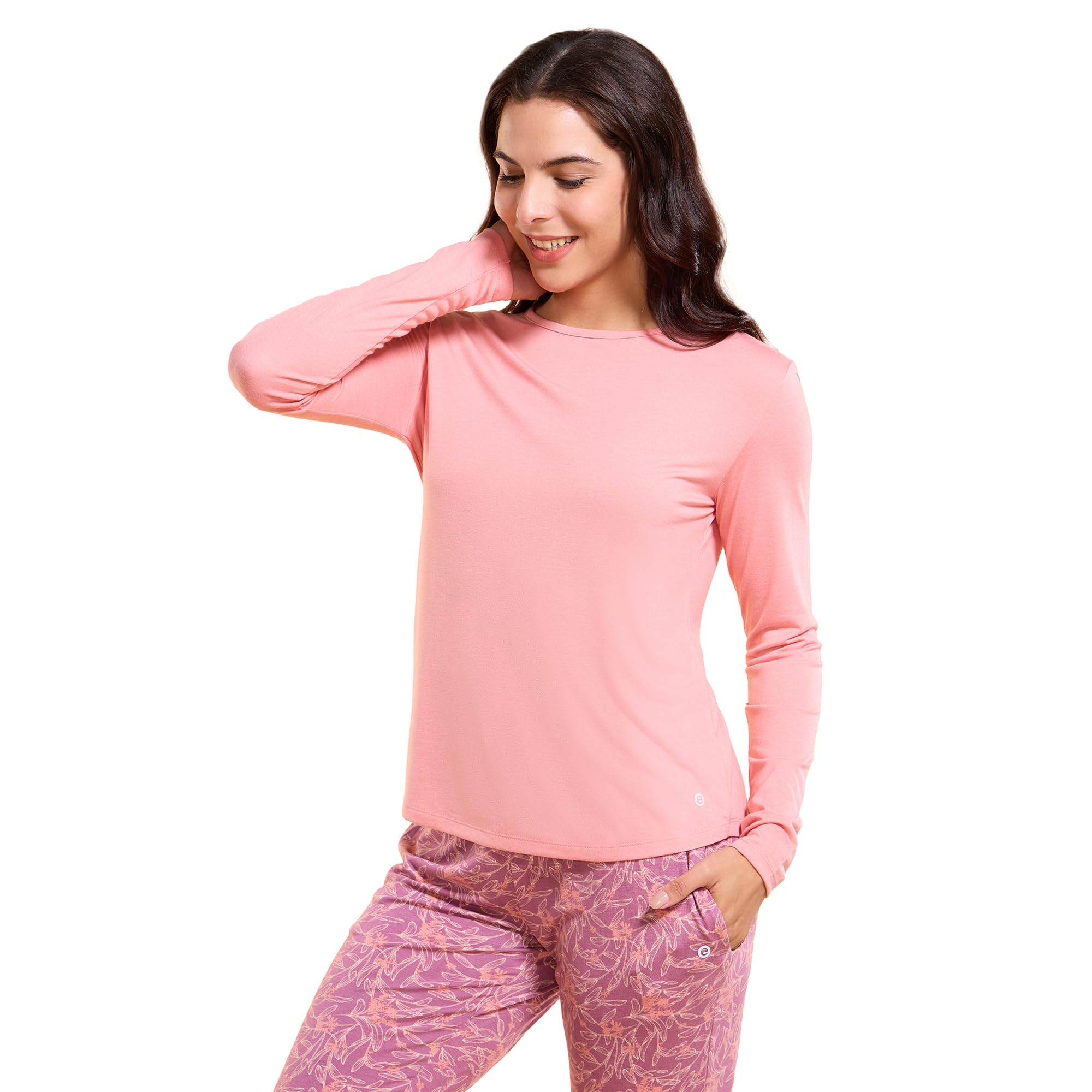 Full Sleeve Round Neck Regular Length Slip On Cozy T-Shirt for Women - Relaxed Fit, Super Soft Fabric - E309-image-11