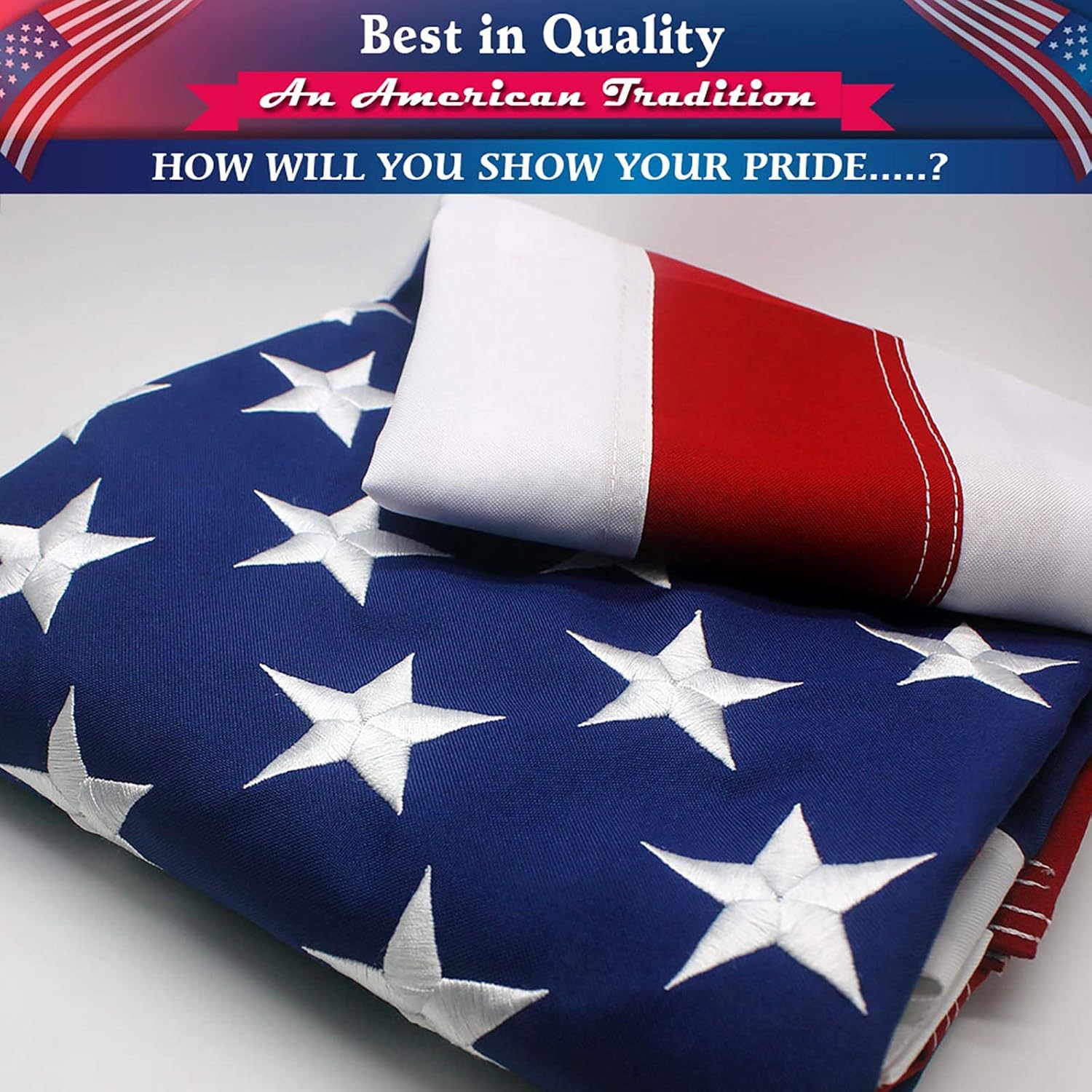 American Flag for outside 3x5 ft. Heavy Duty 220GSM Tough Spun Polyester Outdoor US USA Flags - Embroidered Stars, Sewn Stripes.