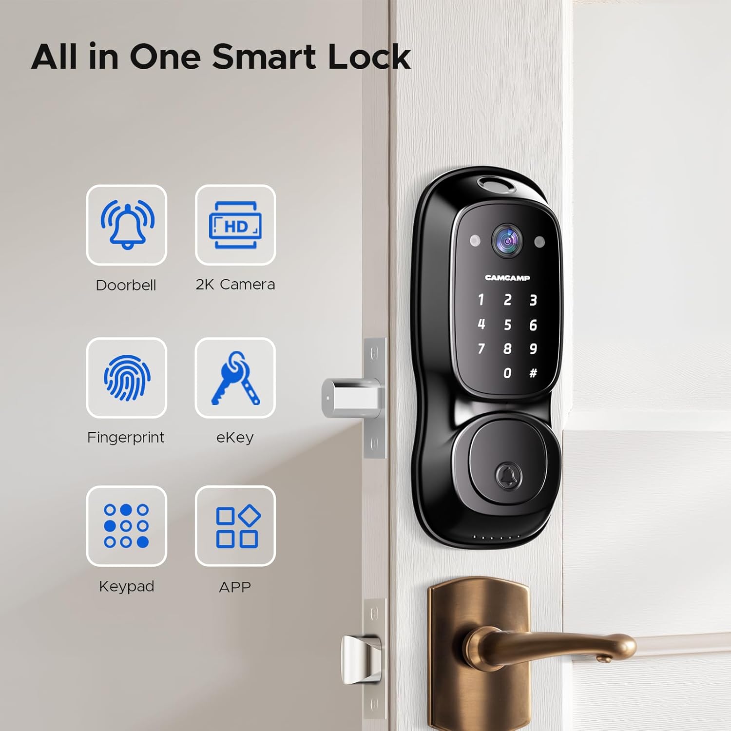 Camcamp Smart Door Lock,Fingerprint Keyless Entry Door Lock with Camera&Doorbell,Built-in Wi-Fi Deadbolt Smart Lock for Front Door,2-Way Audio,App Control,8Months Battery,Auto Locking,IP66Waterproof Camcamp Smart Door Lock,Fingerprint Keyless Entry Door Lock with Camera&Doorbell,Built-in Wi-Fi Deadbolt Smart Lock for Front Door,2-Way Audio,App Control,8Months Battery,Auto Locking,IP66Waterproof