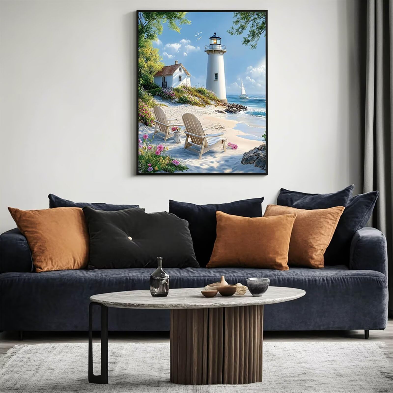 Malowanie po numerach dla dorosłych, latarnia morska, zestawy do malowania po numerach, plaża, hobby dla dorosłych i kobiet, artykuły plastyczne, 138 x 102 cm, sztuka ścienna, kolorowe płótno do