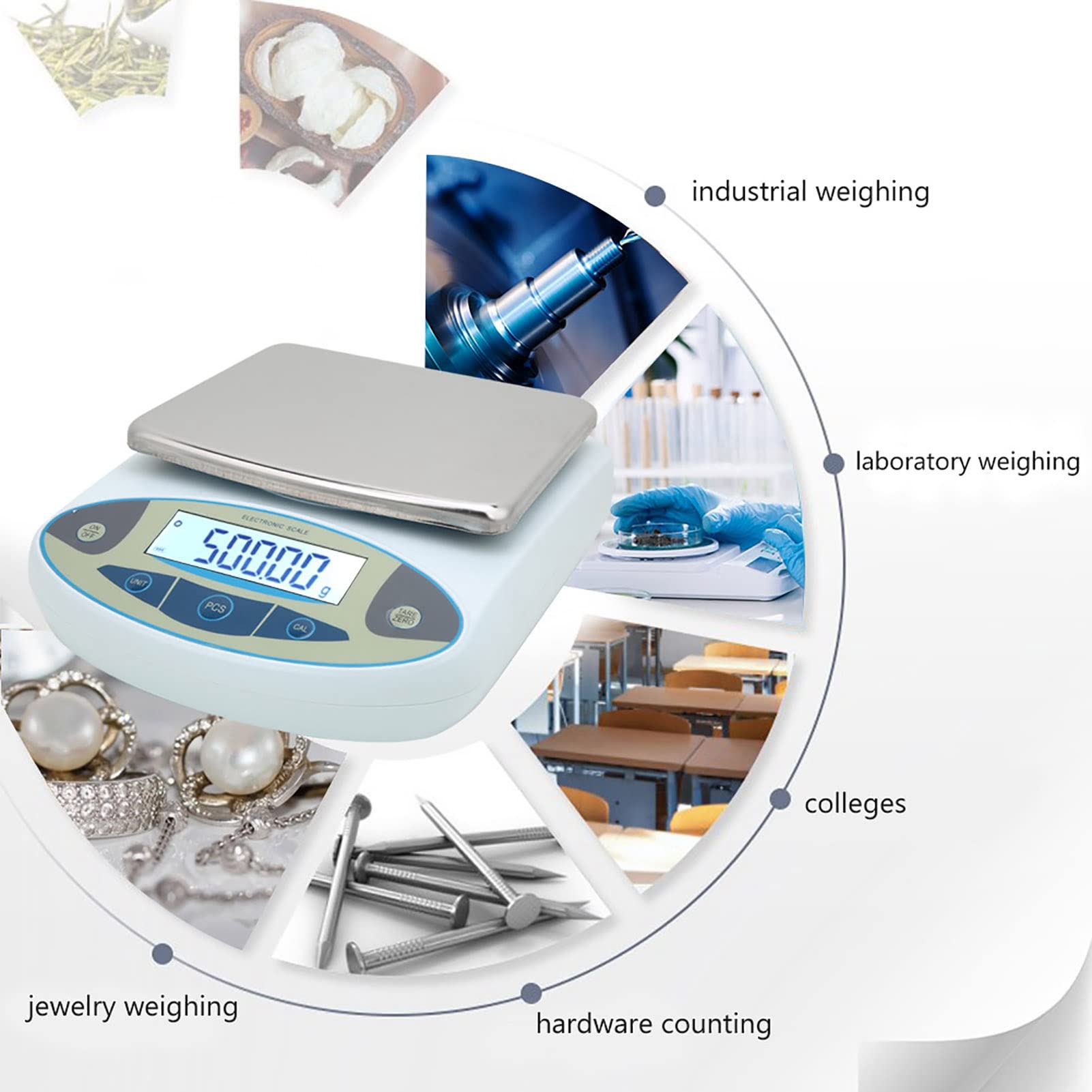Balanza de laboratorio digital de capacidad de 5000 g con resolución de 0,01 g, báscula electrónica de pesaje de alta precisión para aplicaciones industriales, de joyería y de