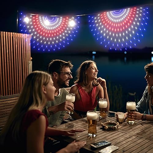 Miniatura 6 de Leisure world Luces LED de bandera estadounidense para exteriores, paquete de 3 150 luces LED de bandera estadounidense, 4 luces de bandera de medio