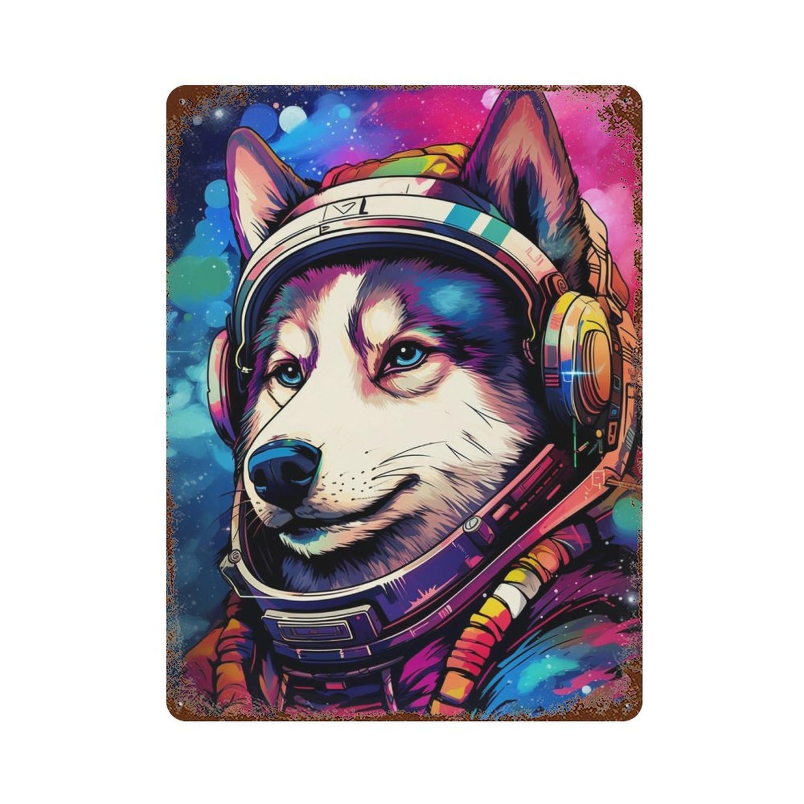 Space Dog Astronaut Art Print-11 Distressed Metal Wall Sign 15.7"x11.8", Ideal for Cafe, Home Bar And Lounge Decor