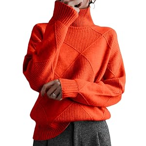 Womens Knitted Turtleneck Sweater Casual Loose Ribbed Cuff Long Sleeve Tunic Pullover Fit Fall Winter Oversized Jumper Top