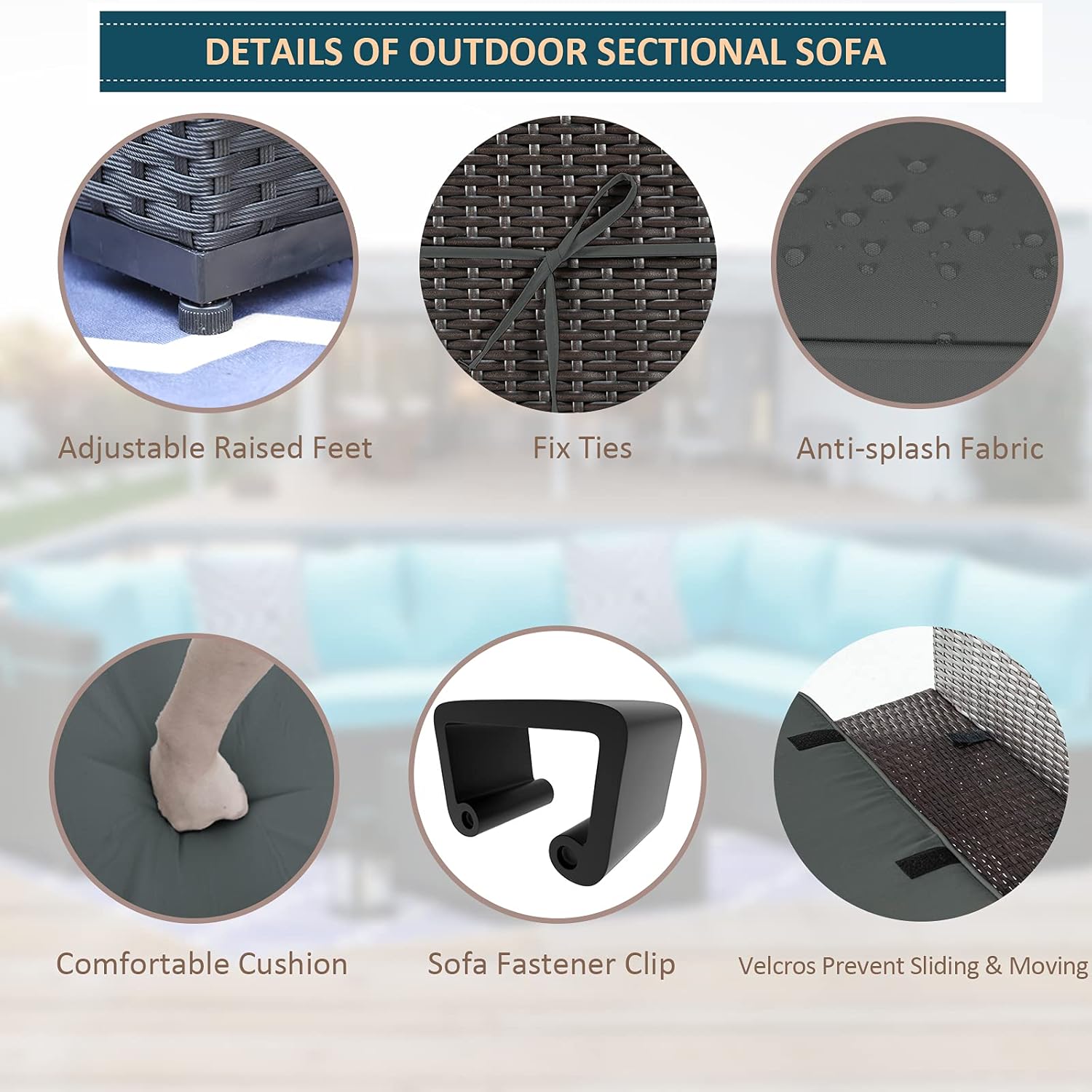 Kullavik Patio Furniture Set 7 Pieces Outdoor Sectional Rattan Sofa Set Brown Manual Wicker Patio Conversation Set with Grey Cushions,1 Tempered Glass Tea Table and Sand Cushions Covers : Patio, Lawn & Garden