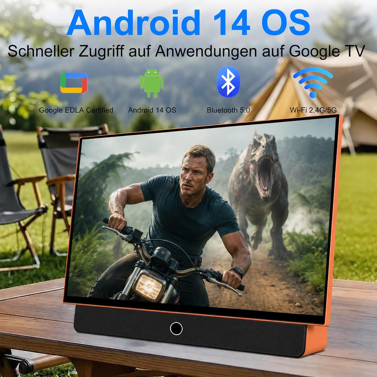 OFD Portable Smart TV 27 Zoll,Outdoor Fernseher 1080P Android14 OS (orange)