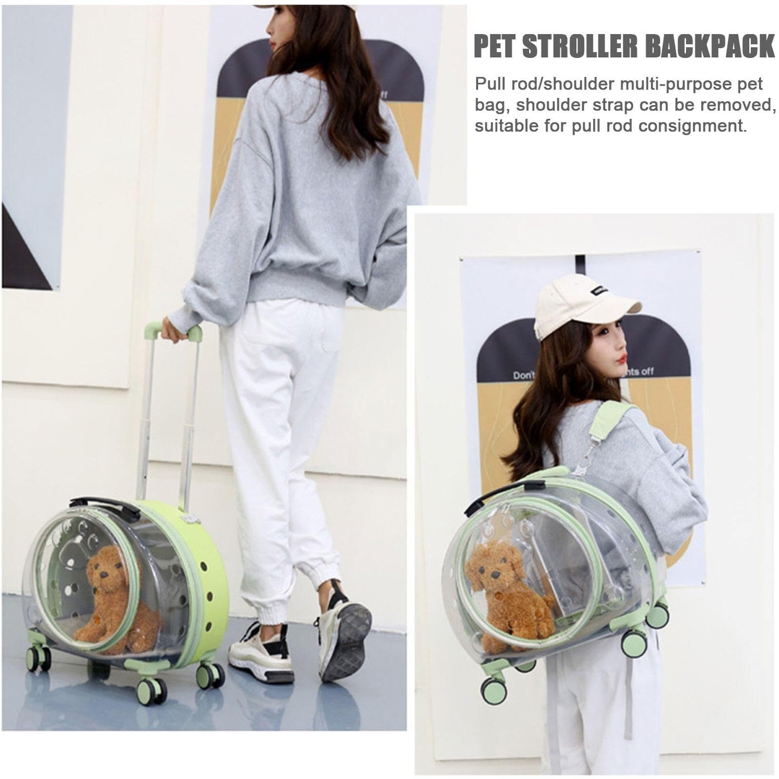 3 en 1 Transportín para Gatos con Ruedas, Maleta Mascota PC Transparente, Mochila Portátil para Perros Pequeños, Caja Aérea con Ventilación y Asa Telescópica