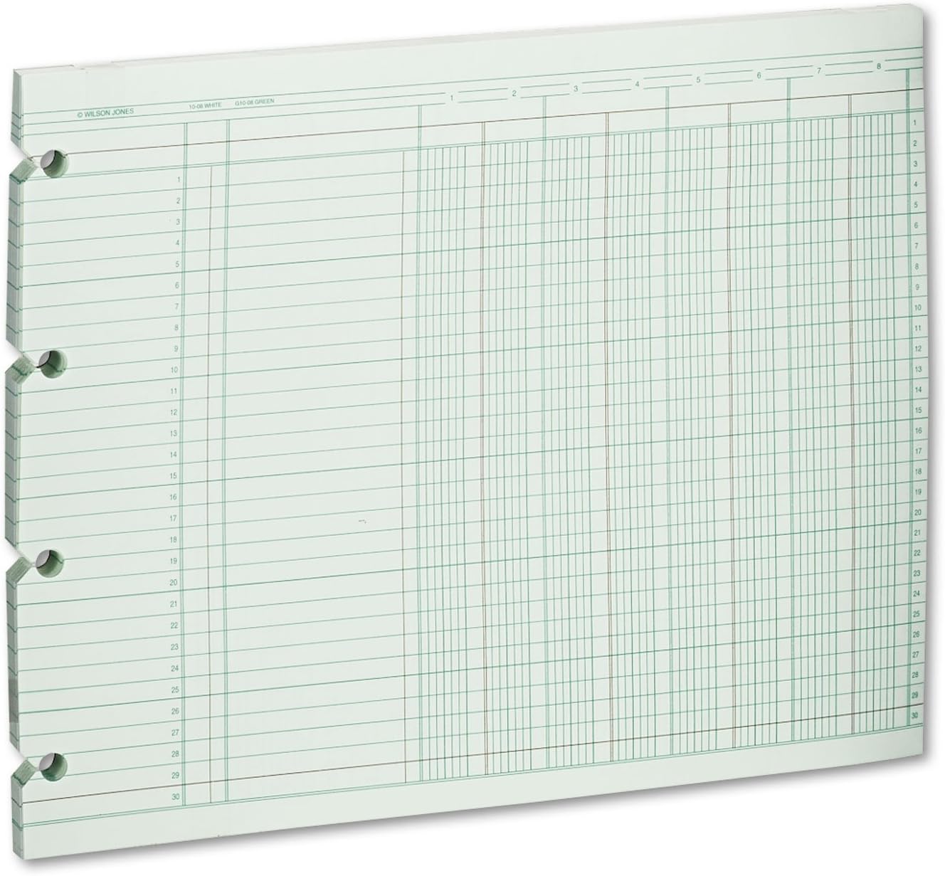 Wilson Jones WLJG108 Green Columnar Ruled Ledger Paper, 8 Columns and
