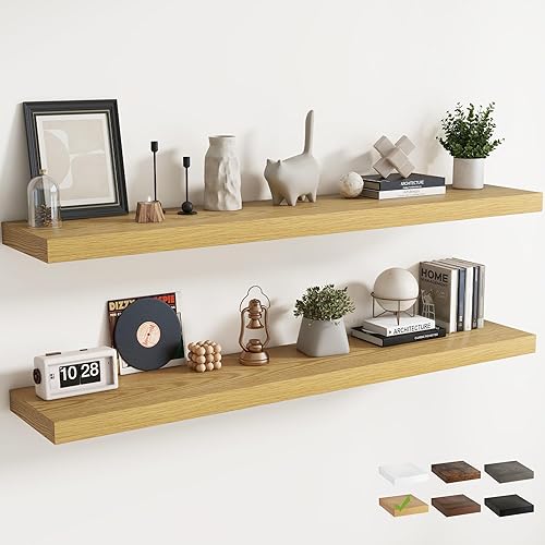 Miniatura 13 de Marsmiles Estantes flotantes para pared, 12D55W105H-WHT-2P Blanco (Simply White),Oak Finish,Mate negro,Marrón (Rustic Brown Finish),Acabado