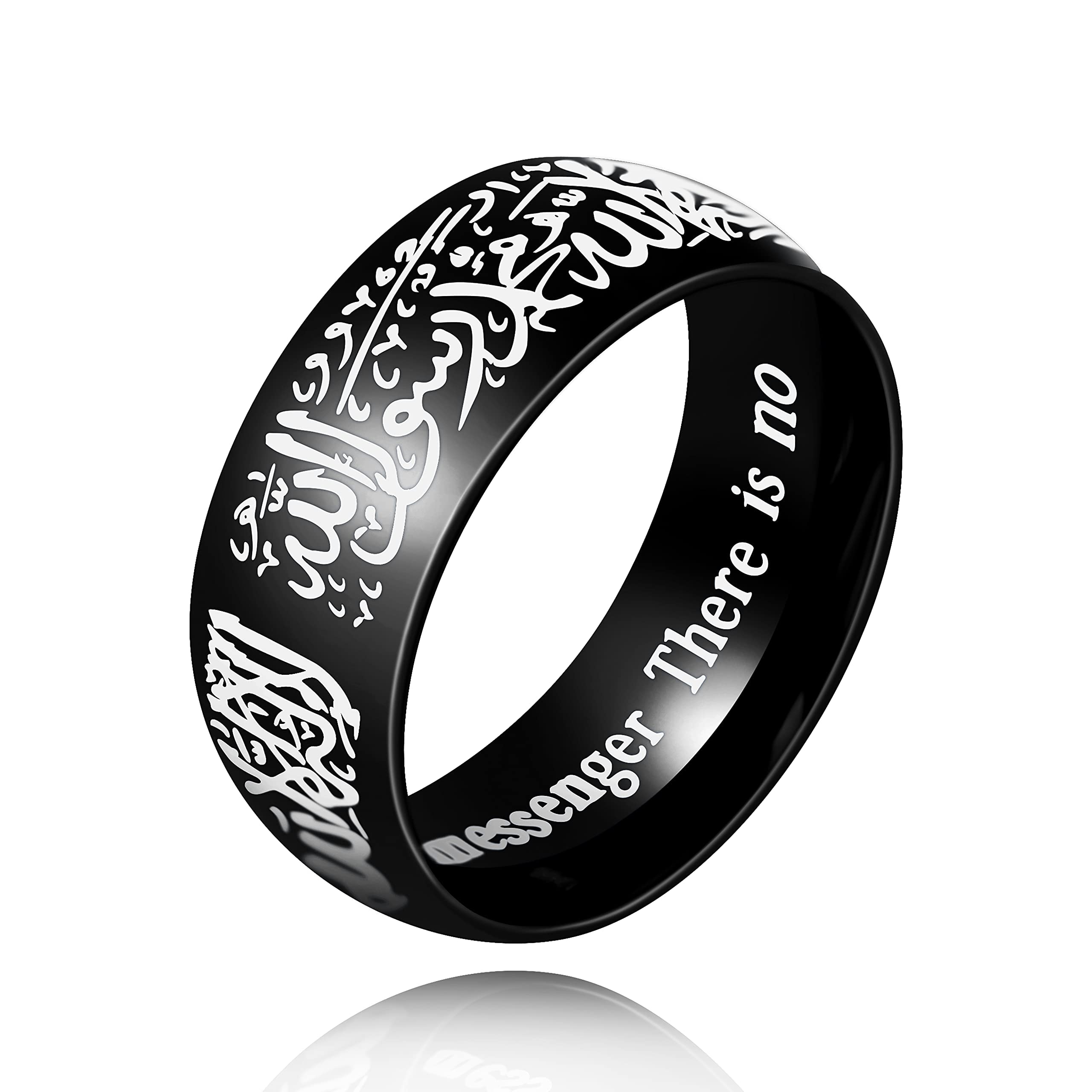 Muslim Mohammad Arabic Letter Shahada Rings Gold Color Stainless Steel 8mm Wide Band Religious Allah Rings for Men and Women Y543-2D-image-11