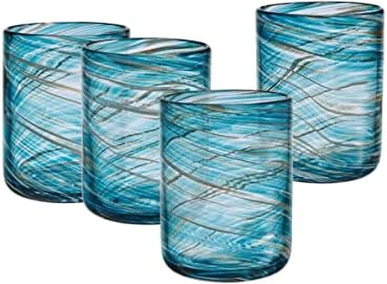 Mikasa Color Swirl Highball Tumbler Cups, Set of 4, Blue