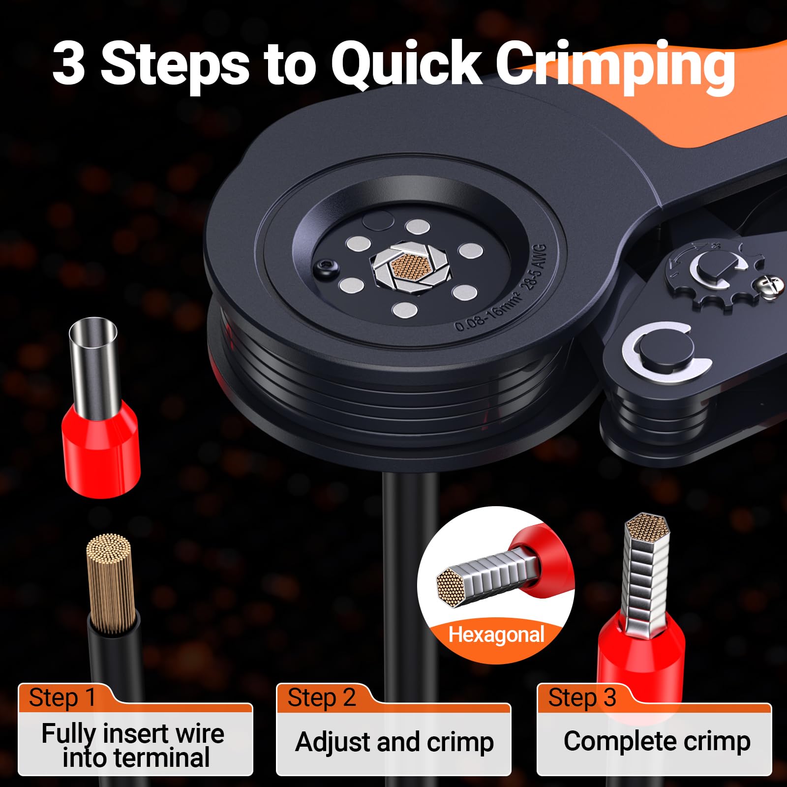 Preciva Pinza Para Crimpar con 1280 Piezas,0.08-16mm² de Crimper,Alicates de Terminales Talla Grande,Punteras Electricas,Alicates de Seis Lados para Bricolaje y uso Industrial Terminales EléCtricos