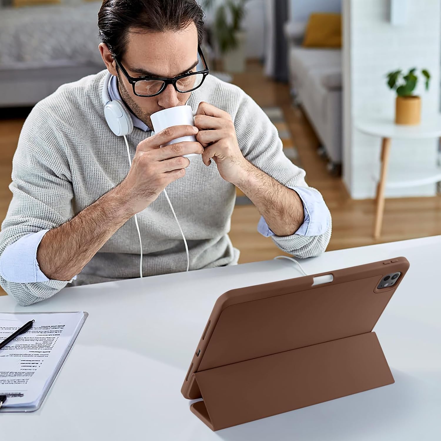 Kidopire New Compatible with iPad Pro 11 Inch Case (M4 2024/M5 2025) with Pencil Holder, Smart Cover with Protective Trifold Stand & Soft TPU Back, Auto Wake/Sleep, Support Pencil Pro, Dark Brown