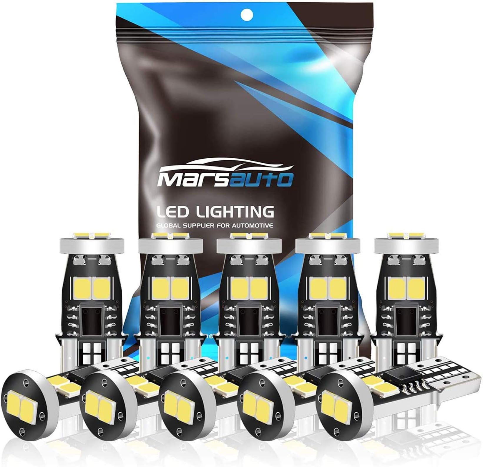 Marsauto Upgraded 194 168 192 2825 W5W 400LM 6000K-7000K 2835SMD Chip Error Free LED Replacement T10 LED Bulbs - White,10 Pieces
