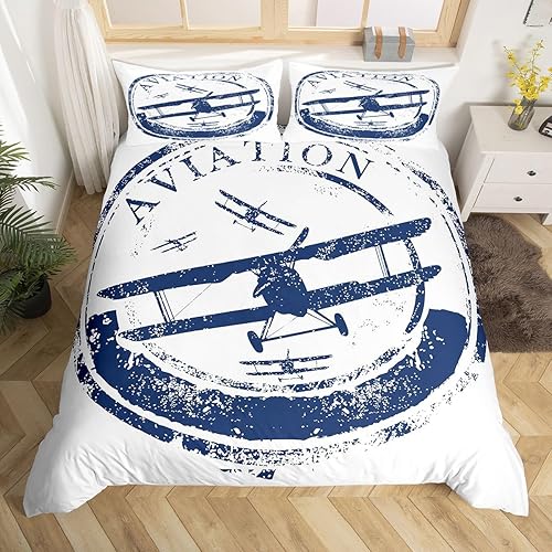 Feelyou Juego de funda de edredón para niños, tamaño Queen, juego de ropa de cama de avión para niños pequeños, juego de funda de edredón de