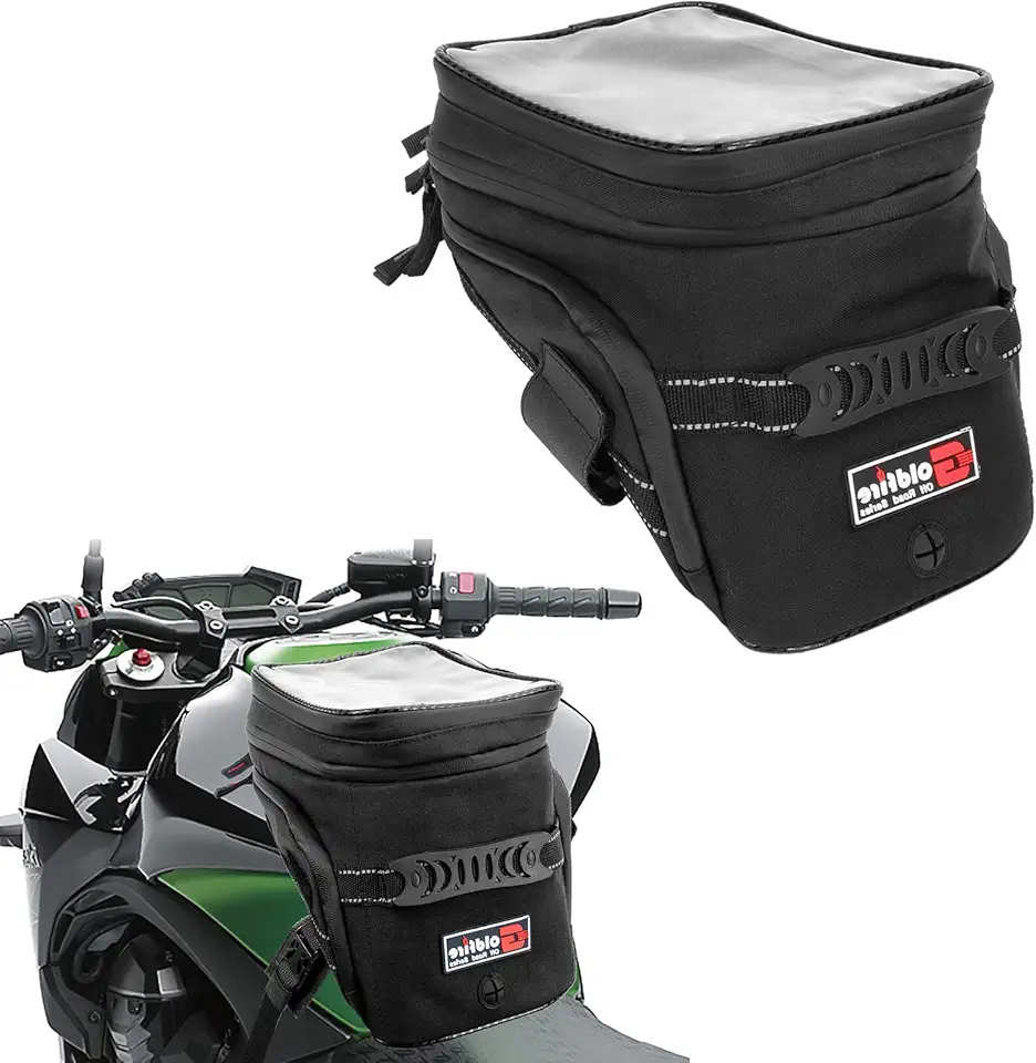 PSLER Motorcycle Tank Bag,Gas Oil Fuel Tank Bag,Waterproof Saddle Bag Reflective Shoulder Bag,2022 Upgraded (Black)