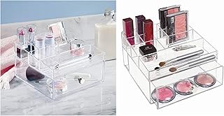 InterDesign Drawers Caja con compartimentos | Caja de maquillaje con 1 cajón y 11 compartimentos | Organizador de maquillaje o artículos de oficina | Plástico transparente