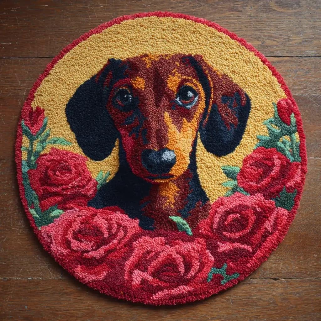 Round Latch Hook Rug Kits Dachshund For Adults And Starter 50*50Cm