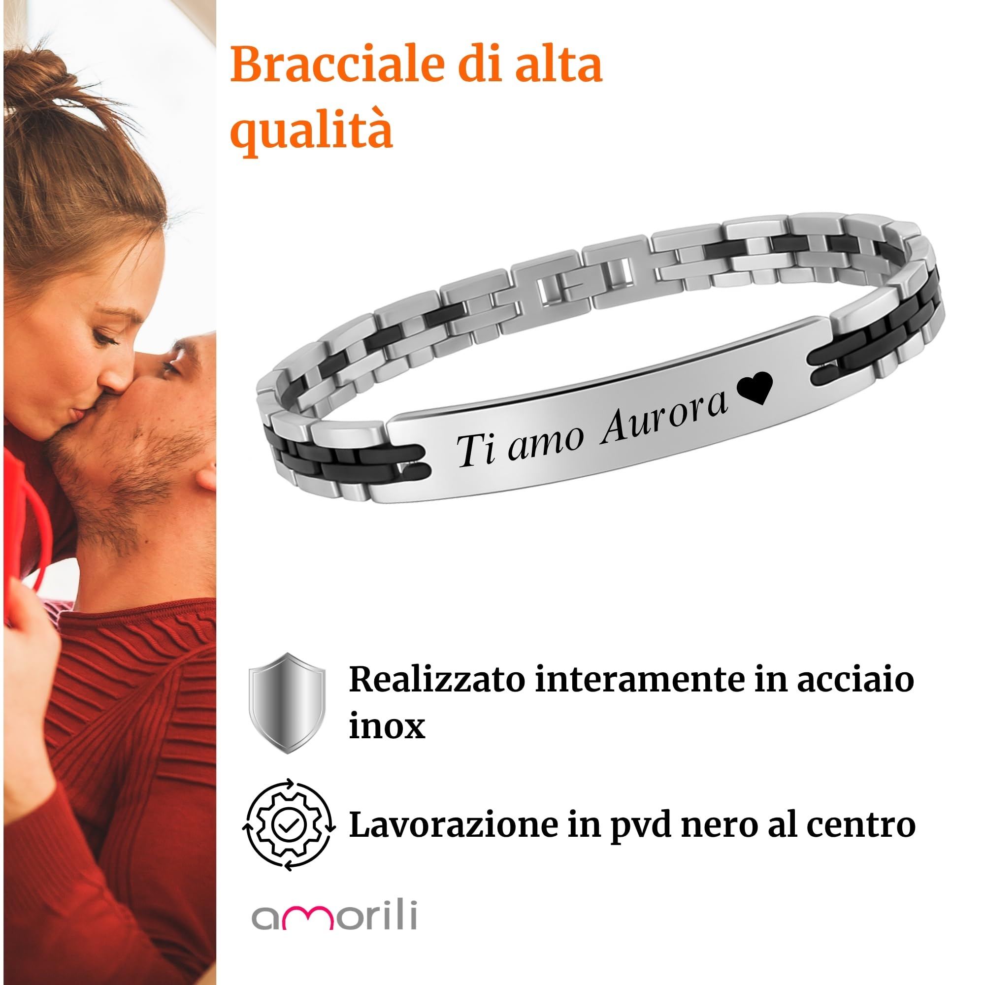 Bracciale Uomo Personalizzato con Incisione – Acciaio Inossidabile – Lunghezza 21 cm, Larghezza 8 mm – Idea Regalo Elegante e Unica - bcc3141