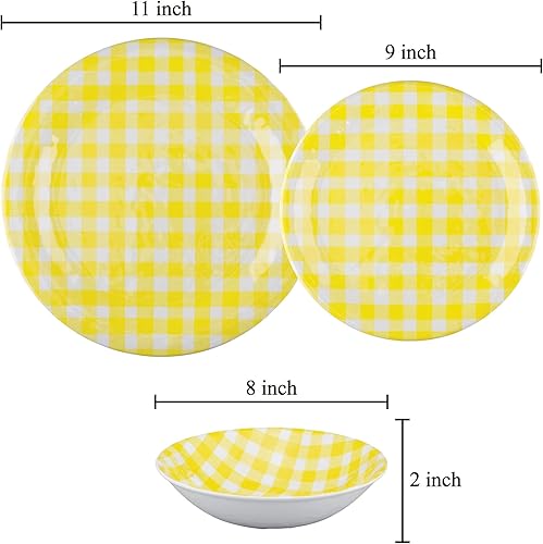 Miniatura 2 de UP ware - Juego de vajilla de melamina a cuadros de 12 piezas, juego de platos para exteriores, juegos de platos y cuencos, servicio para 4, color
