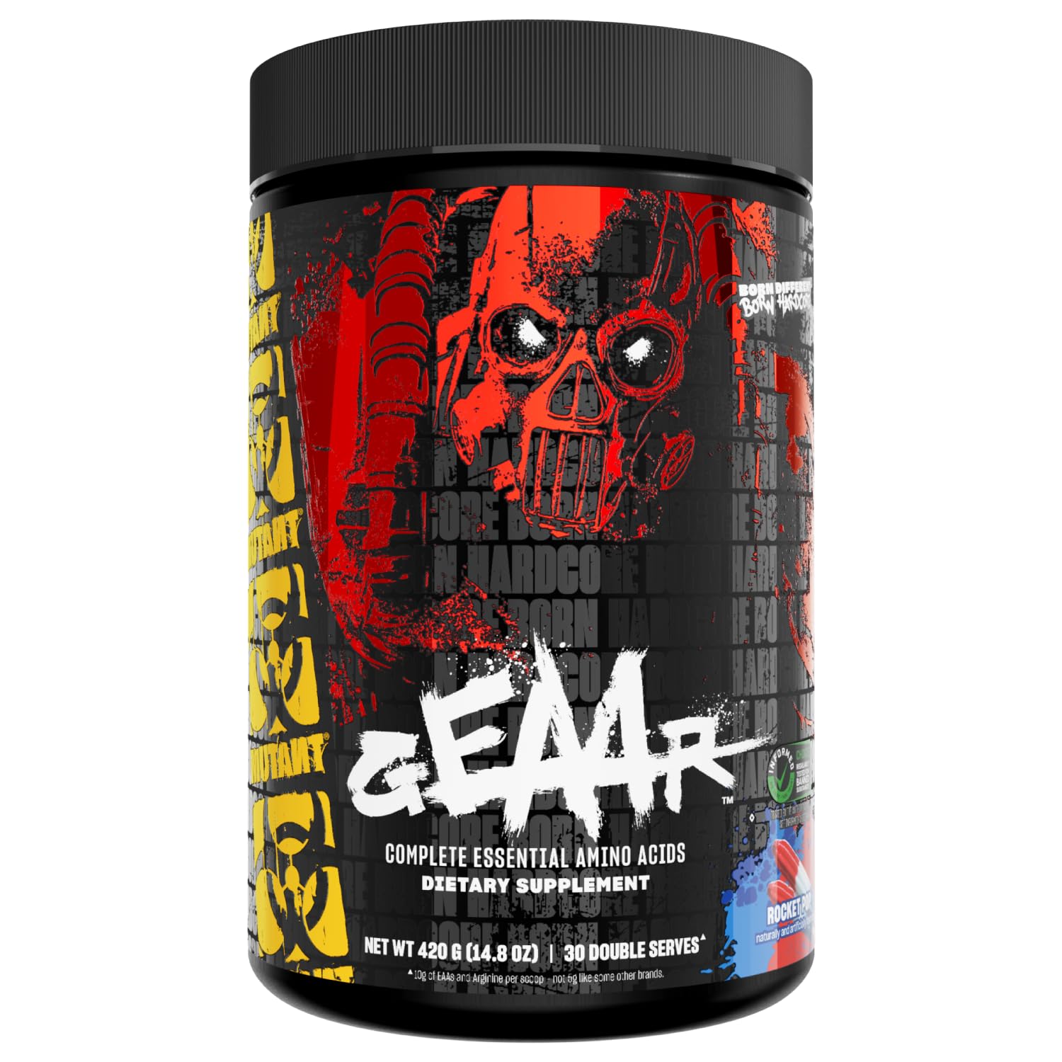 MUTANT GEAAR - 9.4g of EAA Powder + Arginine, 7g BCAAs, 4g Leucine, Electrolytes, Coconut Water, No Artificial Colors or Flavors, Delicious Taste - 30 Servings - Rocket Pop - 378g