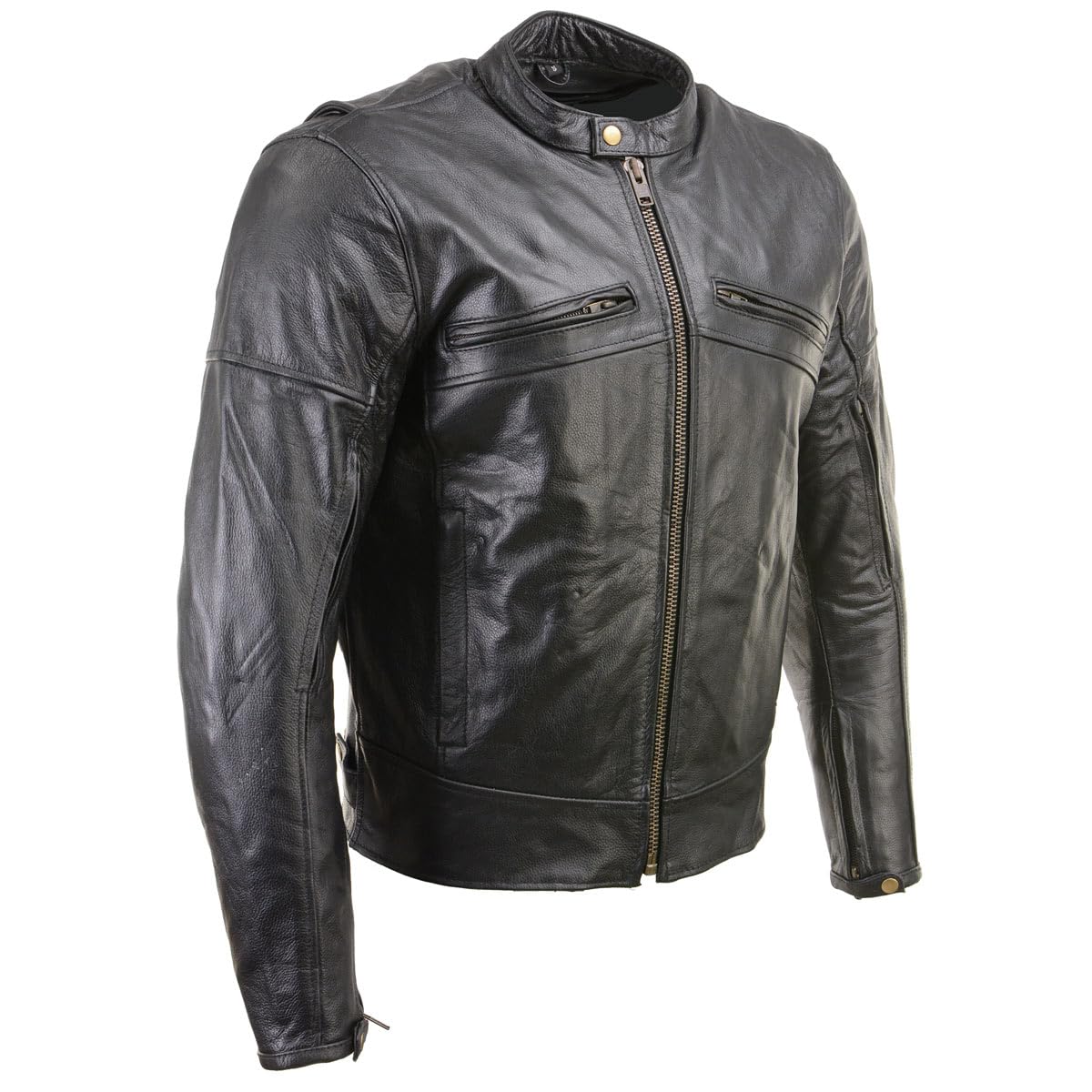 Milwaukee Leather LKM17015 Men's Premium Black Leather Vented Racer Style Motorcycle Bker Jacket w/CE Armor - X-Large