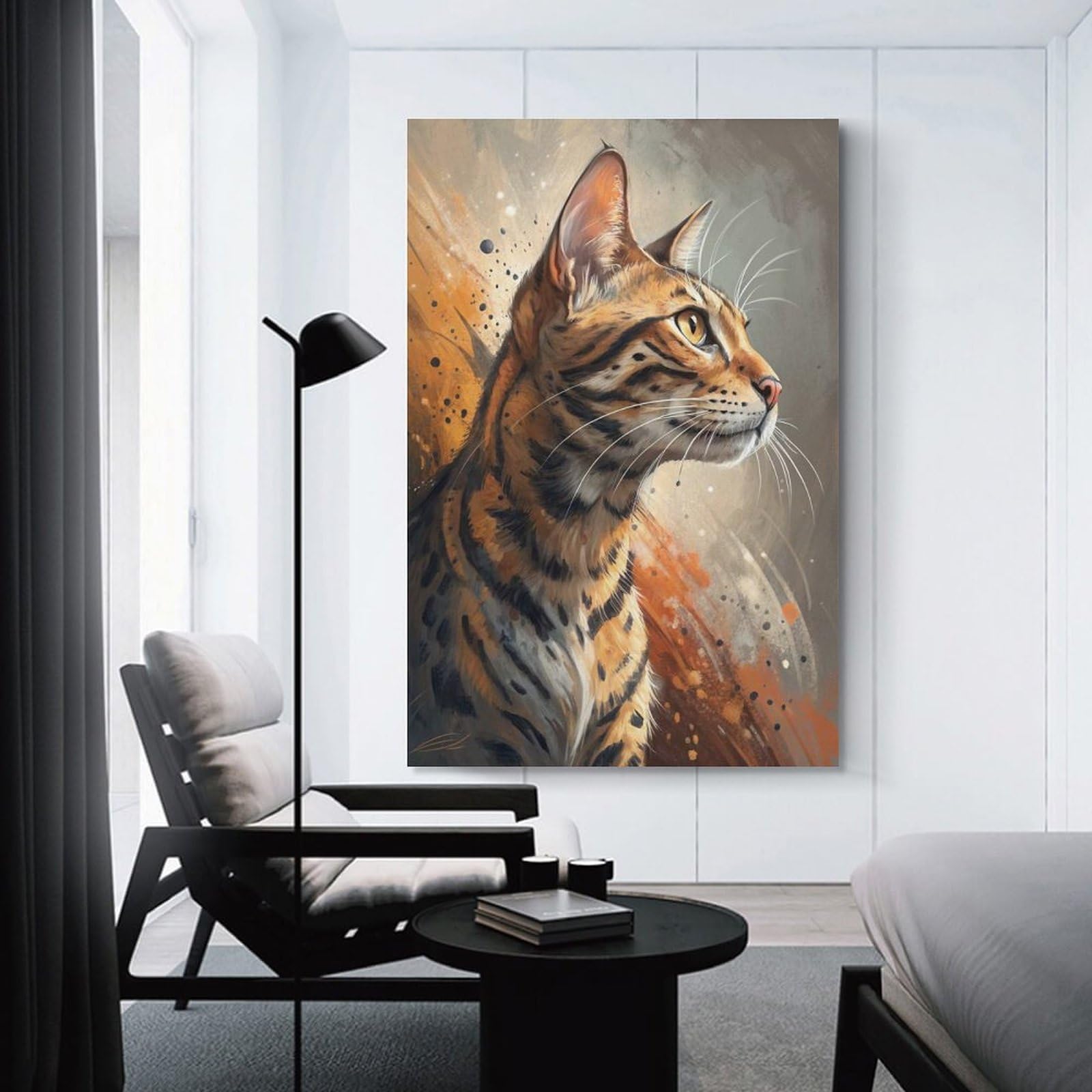 Junmoney Elegant Bengal Cat Portrait Wall Art Print, 24x36inch(60x90cm), for Bedroom Decor, Cosy Corners Or Studios, Decorative Wall Art for Cosy Rooms