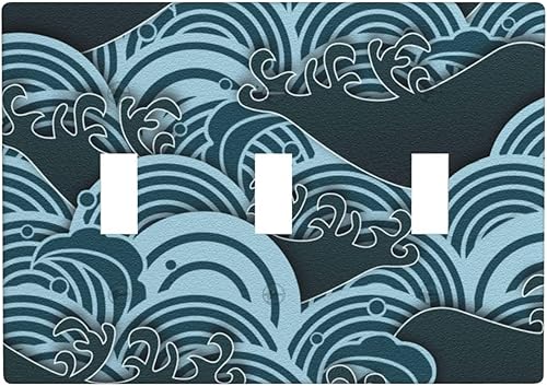 Miniatura 85 de Placas de pared para receptáculo de dispositivo dúplex de 1 banda, cubiertas de toma de corriente azul retro onduladas, cubiertas decorativas para