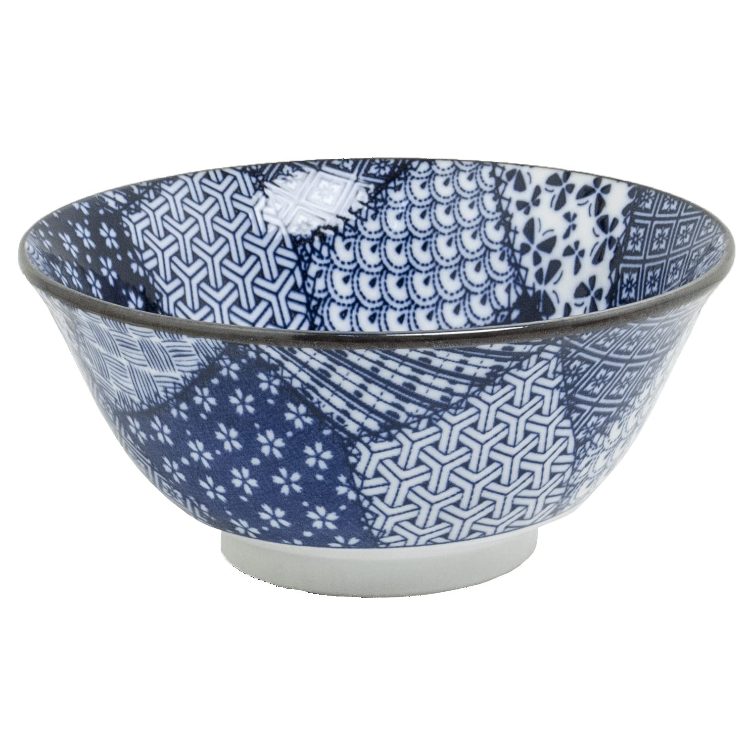 Matcha 087 - Set di 5 ciotole di riso in porcellana giapponese, colore: blu e bianco