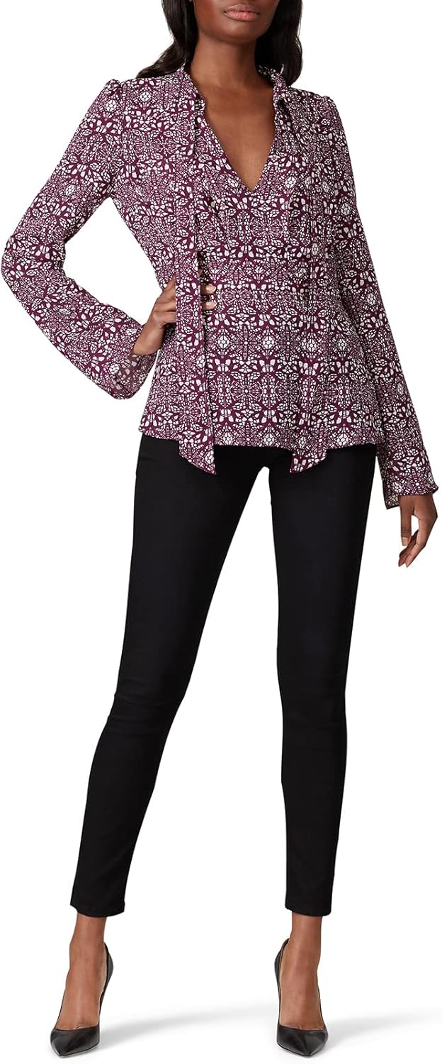 Rent The Runway Pre-Loved Purple Print Tie Neck Blouse