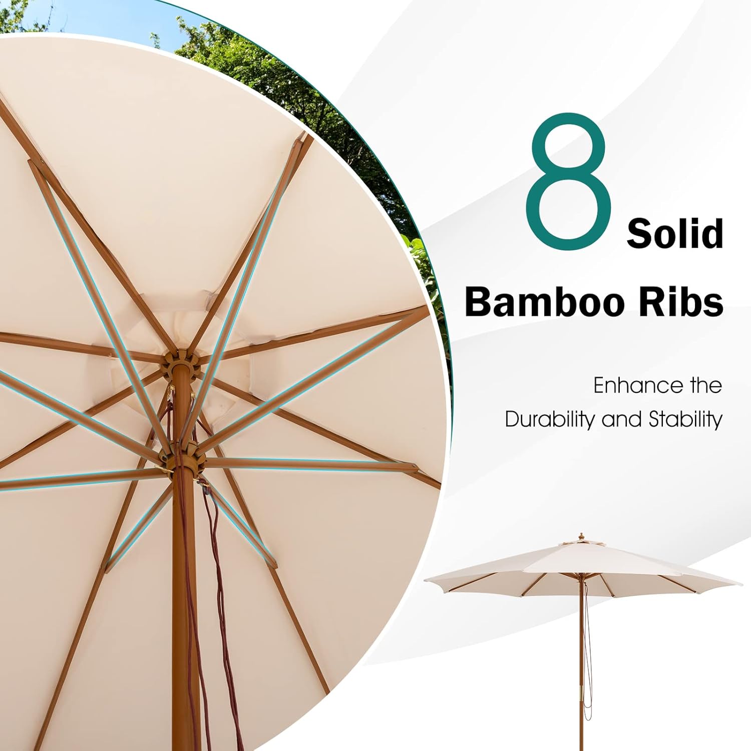 Giantex 10FT Patio Umbrella, Outdoor Table Market Umbrella with 8 Bamboo Ribs, Pulley Lift and Ventilation Hole, Outdoor Sunshade Umbrella for Poolside Backyard Beach