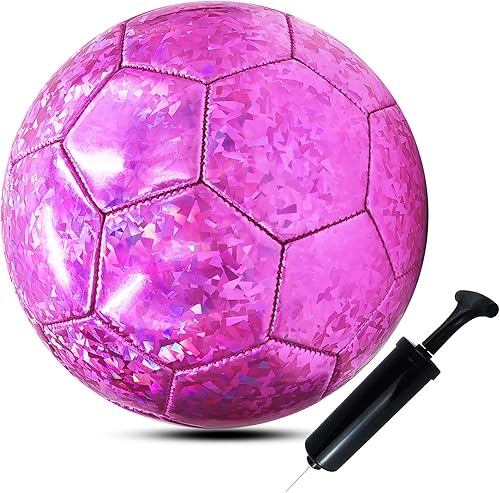 ABAJI Balón de fútbol tamaño 3 4 5 patrón brillante cuero suave práctica entrenamiento regalo de fútbol para niños niñas viene con aguja de bomba
