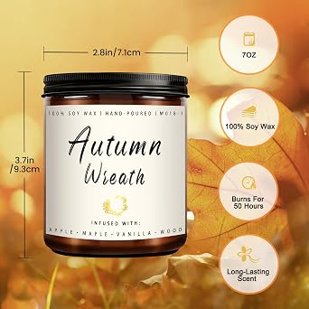 Auelife Fall Candle Set | 4 Pack Scented Candles for Home - Candle Gifts for Women Men, Soy Candles Home Scented | Autumn Fragrance of - Apple Pie/Cinnamon/Harvest/Wreath