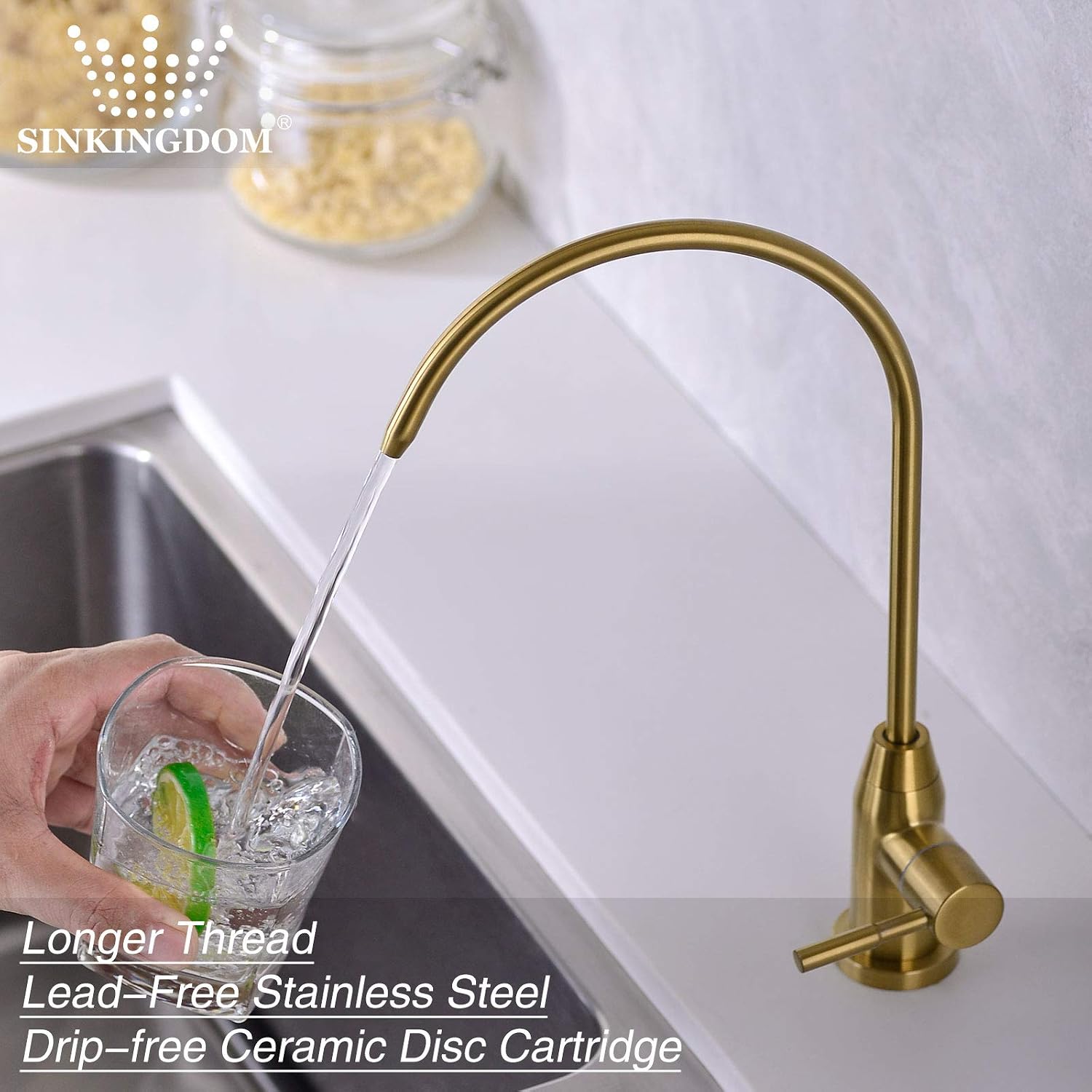 SINKINGDOM Gold Drinking Water Filter Faucet Kit for Filtration System Non-Air Gap,Lead-Free Stainless Steel