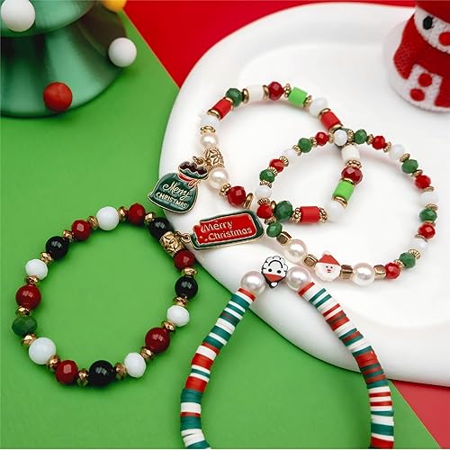 Miniatura 5 de pVq Pulseras de Navidad para mujer, pulsera elástica con cuentas, pulseras de dijes navideños, regalos de joyería, accesorios para rellenar