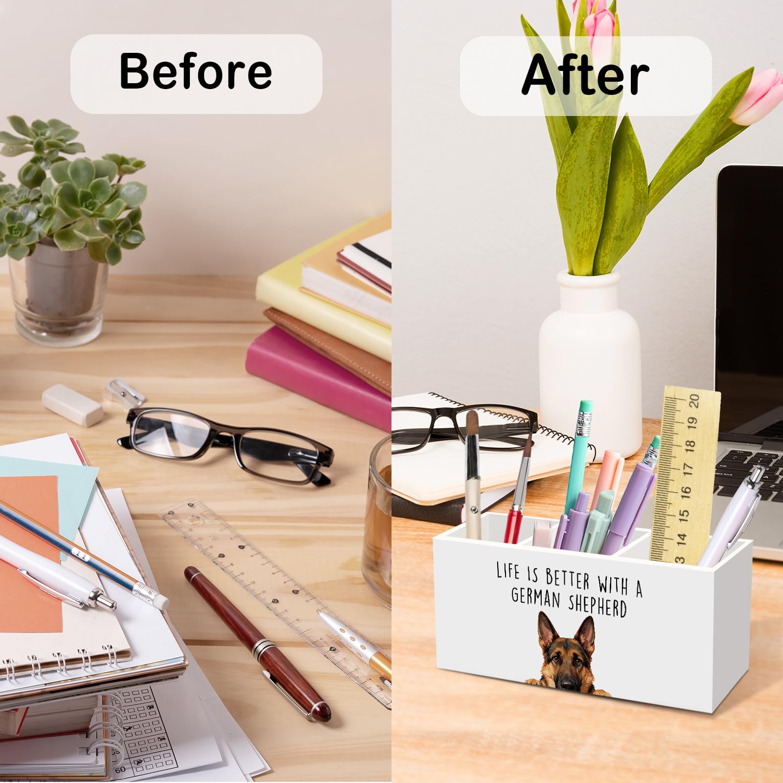 German Shepherd Dog Gifts Pen Pencil Holder for Desk, Funny Dog Lovers Gift Office Desk Accessories, Life Is Better with a German Shepherd Toothbrush Pen Holders Organizer for Bathroom Decor