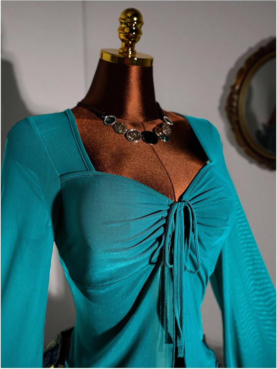 Floerns Women's Plus Size Mesh Bell Sleeve Blouses Sweetheart Neck Party Going Out Tops - Image 4