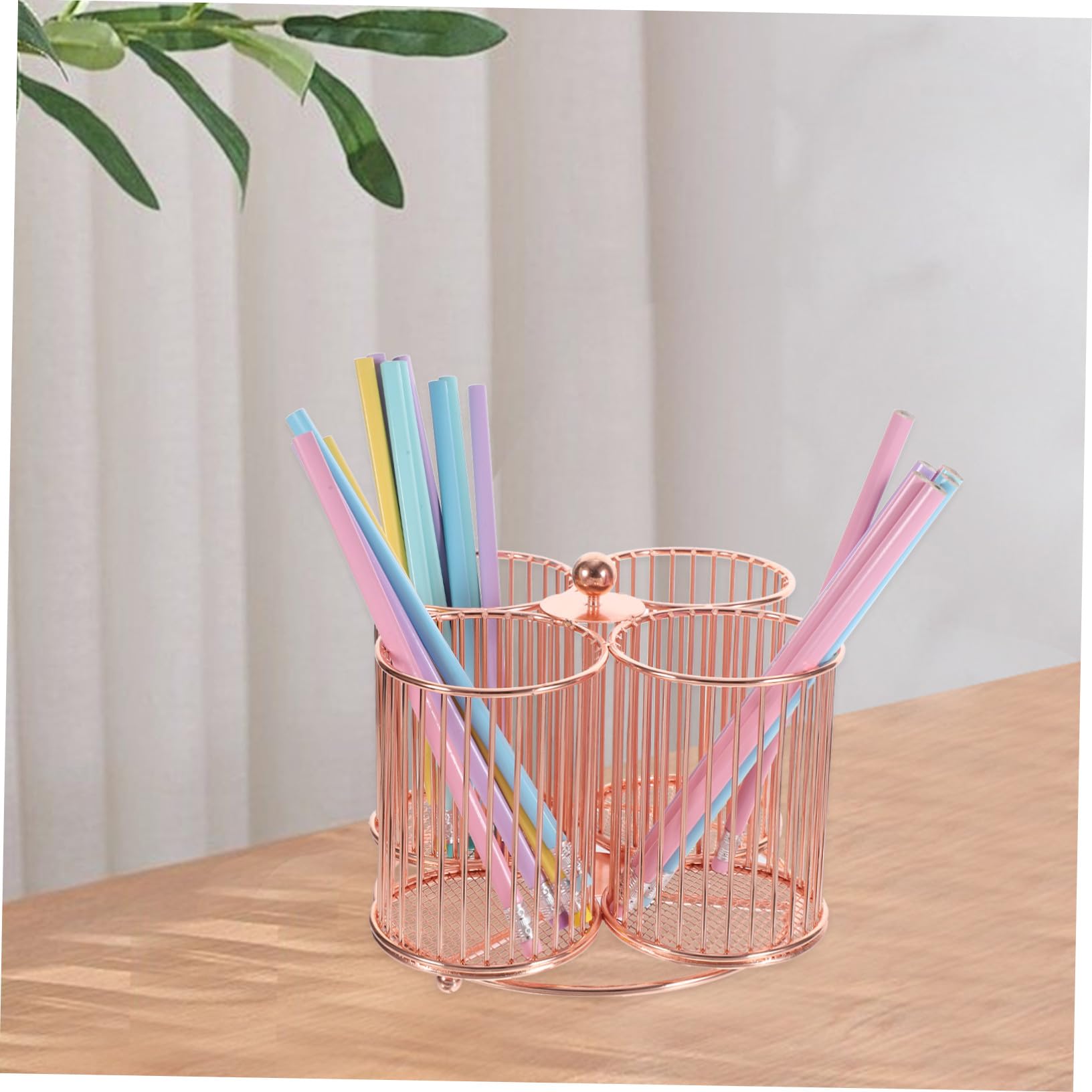 Gatuida Portapenne Girevole in Metallo Rosé Organizer per Scrivania con Scomparti Rotanti Penne e Trucchi Compatto per Cancelleria Cosmetici e Gioielli
