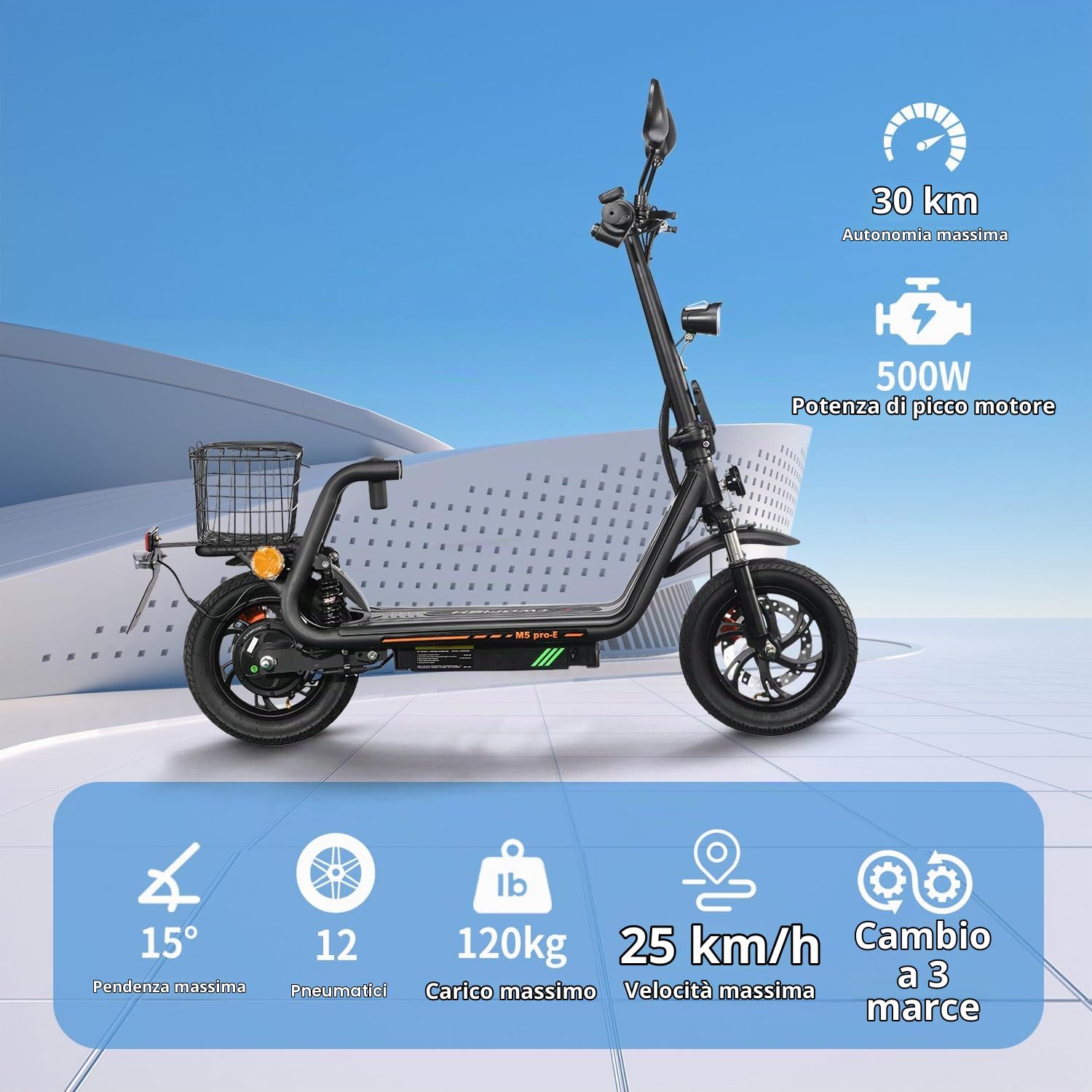 TWOFISH Monopattino Elettrico Omologato per la Circolazione su Strada (EEC), Scooter Elettrico da 12 Pollici per adulti con Motore da 500 W, Batteria da 48 V e 13 Ah, Autonomia di 30 km